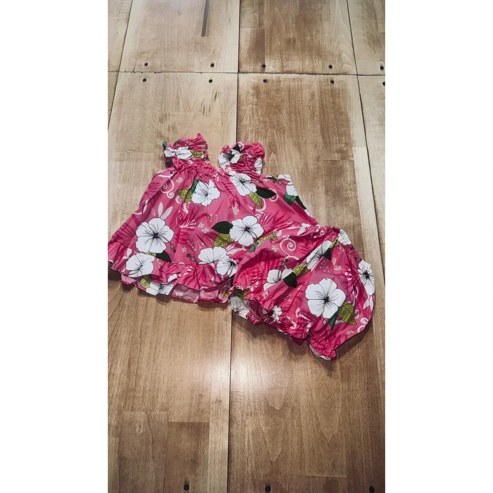 Pacific Legend Aloha Cotton Girls Cabana‎ Set 18M Pink Floral Made in Hawaii